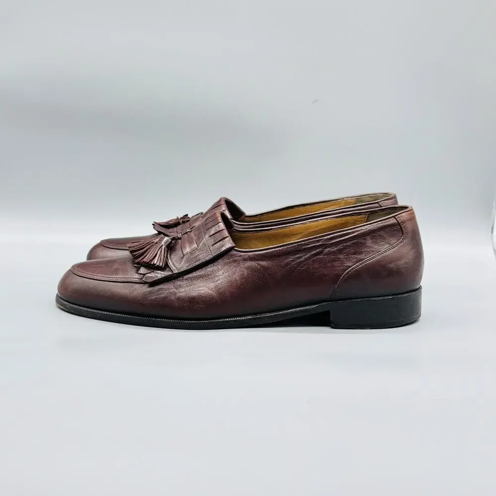 Johnston Murphy Shoes Mens 12 Brown Leather Kiltie Tassel Loafers Vtg Made Italy